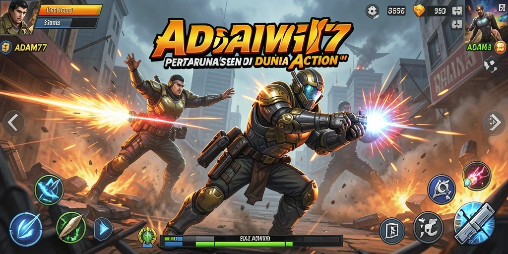 Screenshot utama ADAM77 menampilkan aksi pertempuran yang mendebarkan.