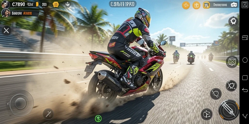 Tampilan menarik dari gameplay C7890 dengan aksi balapan motor.
