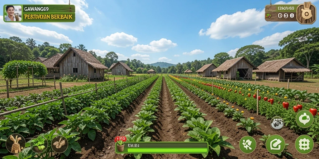 Tampilan gameplay <strong>GAWANG69</strong> yang menawan saat berkebun di ladang.