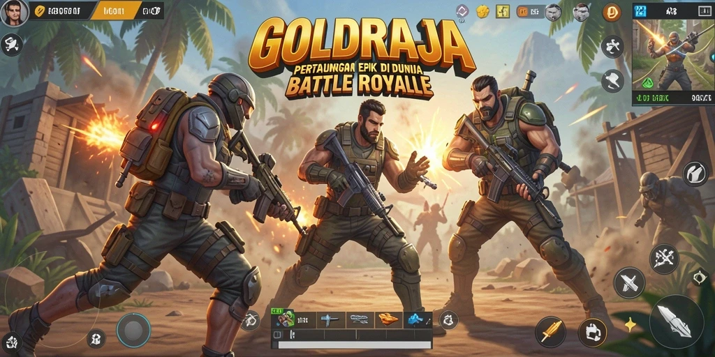 Tampilan gameplay epik di GOLDRAJA dengan aksi Battle Royale yang mendebarkan.