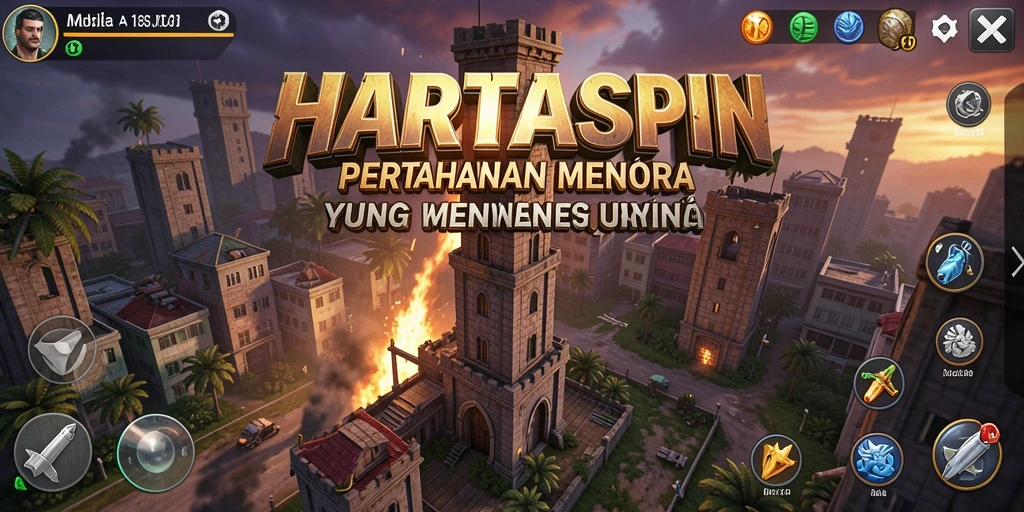 Screenshot gameplay HARTASPIN yang menunjukkan aksi Tower Defense yang seru.