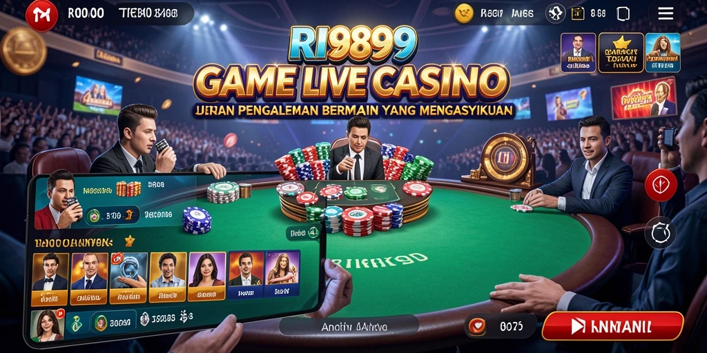 Tangkapan layar dari gameplay RI889 menampilkan dealer langsung dan interaksi pemain.