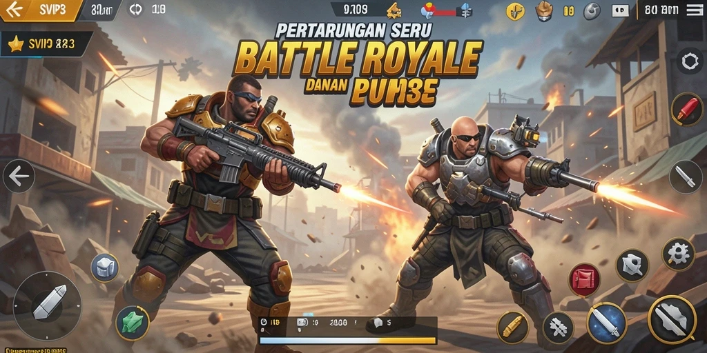 Gameplay Battle Royale menarik dengan strategi dan aksi cepat.