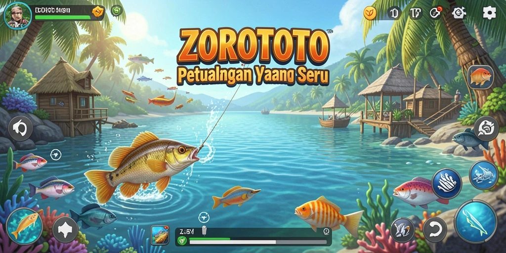 Gameplay ZOROTOTO yang seru dengan berbagai jenis ikan.